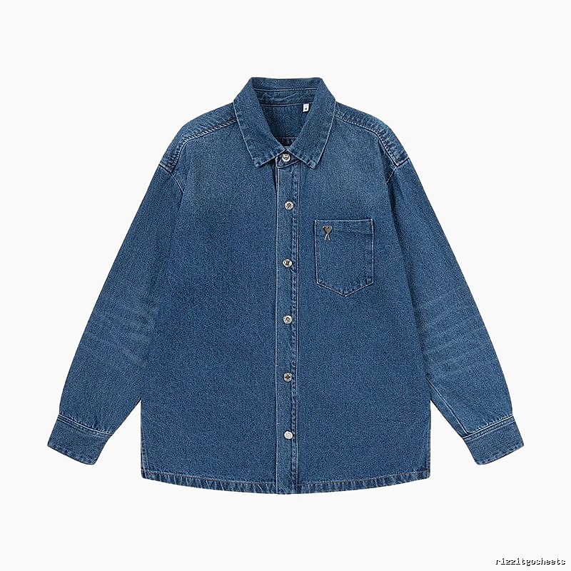 AMI Denim Blue Retro Style Denim Shirt