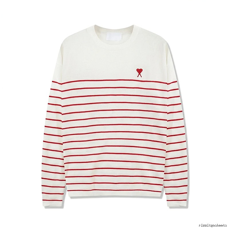 AMI Stripe Heart White Sweater