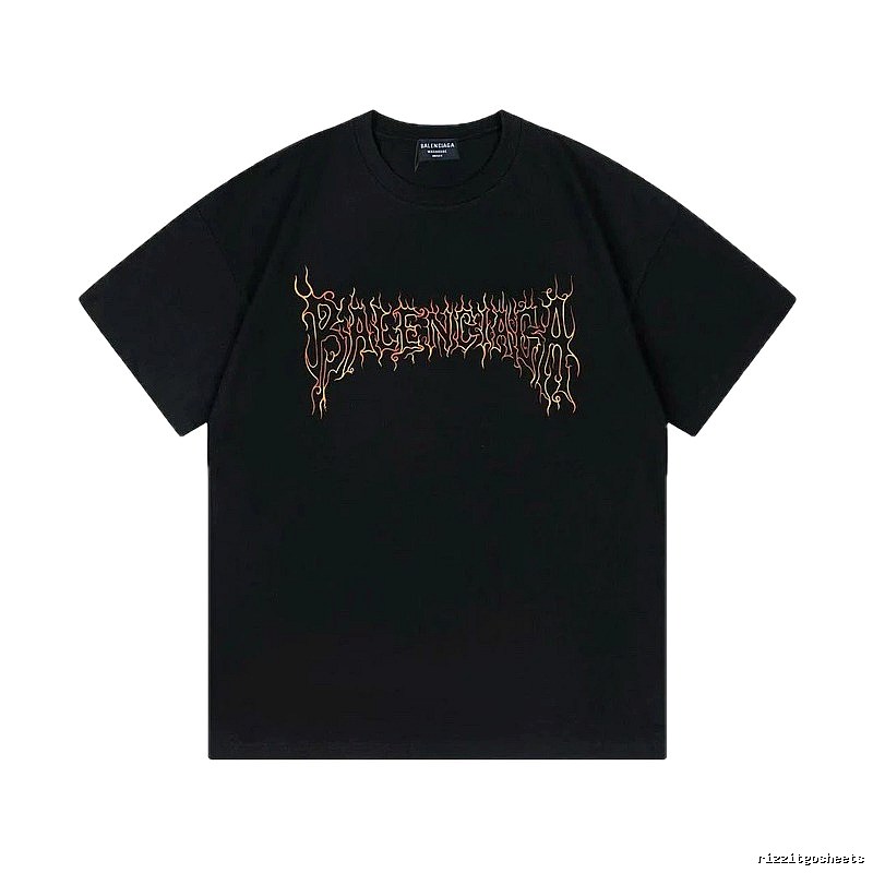 Balenciaga Flame Gothic Style Black T-shirt