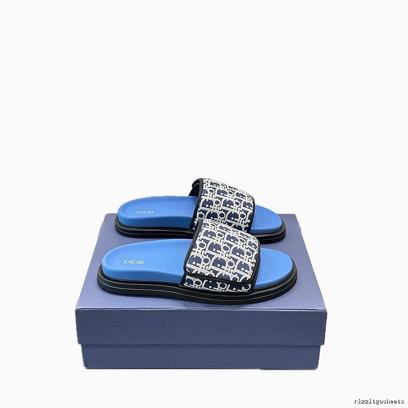 Dior Classic Monogram Light Luxury Style Blue Slides