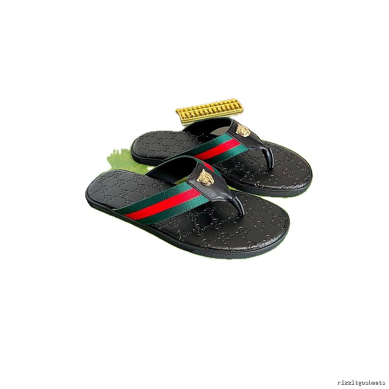 Gucci Tiger Head Webbing Light Luxury Style Black Flip-Flops