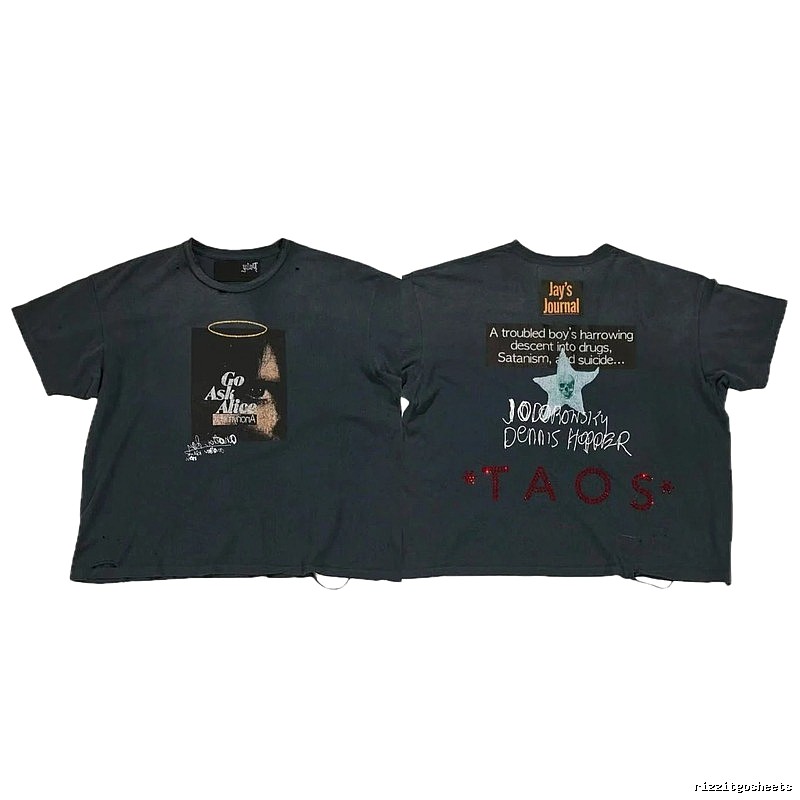 Paly Hollywood Distressed Dark Charcoal Gray Printed T-shirt