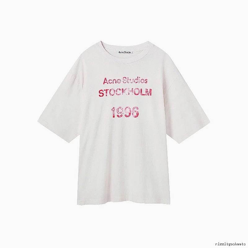 Acne Studios 2090-80 White Pink Lettering Style Ac908046 Stockholm Logo T-Shirt Resort Wear
