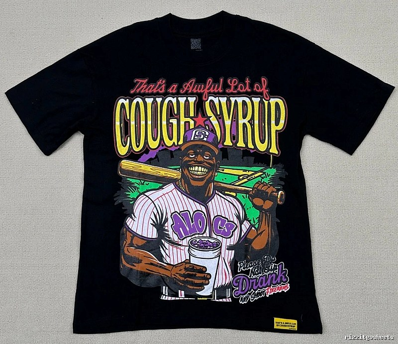 ALOCS American Retro Printed Black Short-sleeve T-shirt