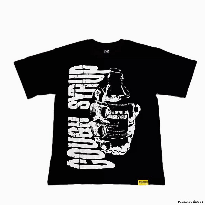 ALOCS Syrup Print Street Style Black T-Shirt