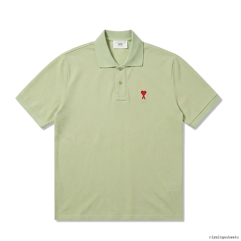 AMI Love Series Simple Style Light Green Polo Shirt