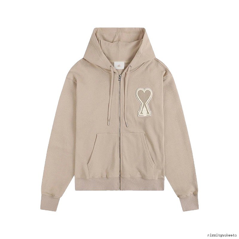 AMI Love Zipper Beige Sweatshirt