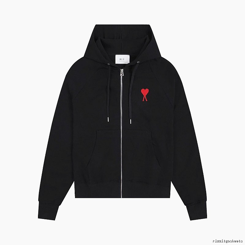 AMI Red Heart Embroidery Trendy Cool Black Sweatshirt