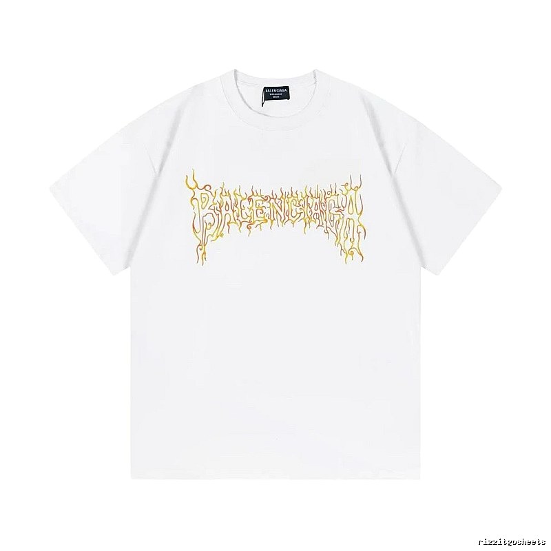 Balenciaga Gothic Style Flame Print White T-Shirt