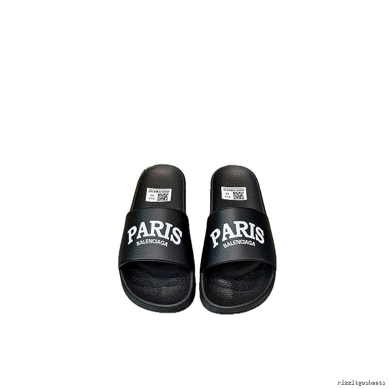 Balenciaga PARIS Print Trendy Black Slippers