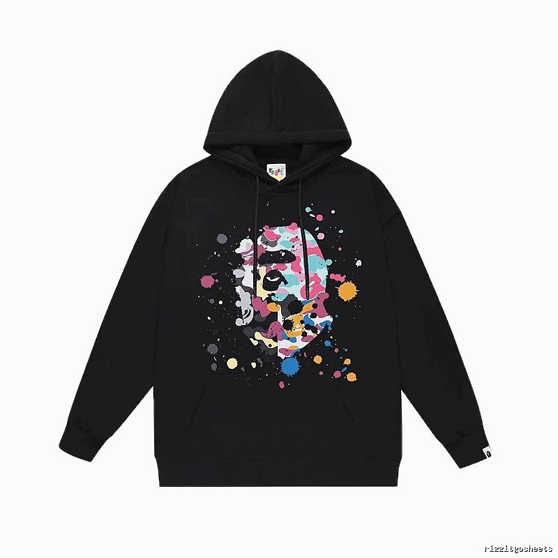 Bape camouflage splatter ink style black hoodie