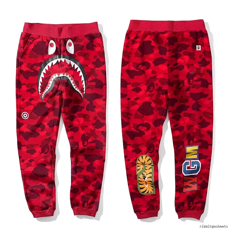 Bape camouflage-style red sweatpants