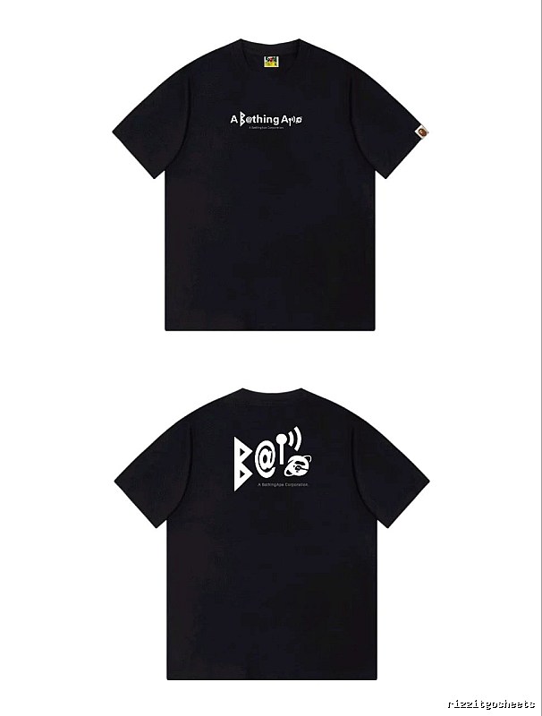 Bape letter - printed short - sleeved black T - shirt