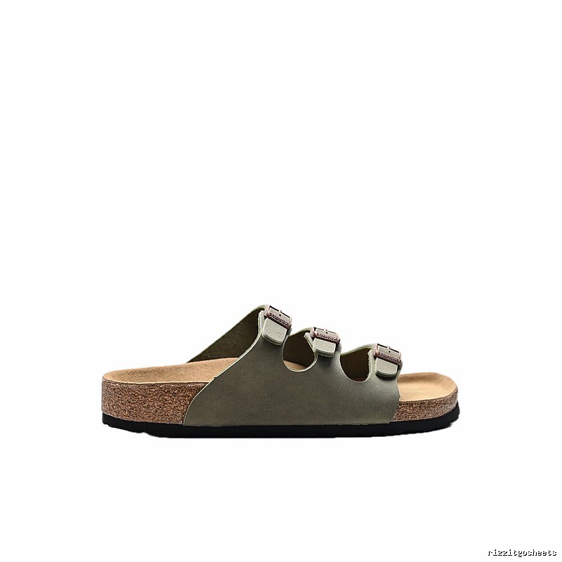 BIRKENSTOCK Three-Buckle Casual Style Olive Green Slide Sandals