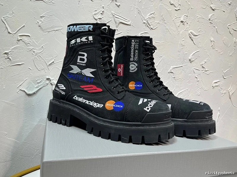 Black Graphic Lace-up Boot Combat Boot Style Edit