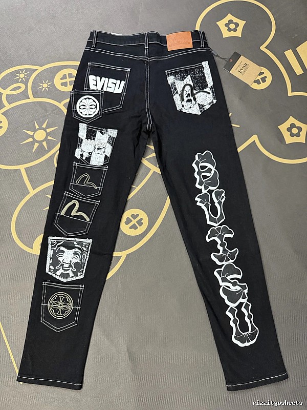 Black Patchwork Jeans - Evisu Casual