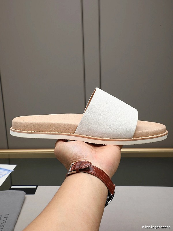 Brunello Cucinelli Minimalist Casual Off-White Slide Sandals