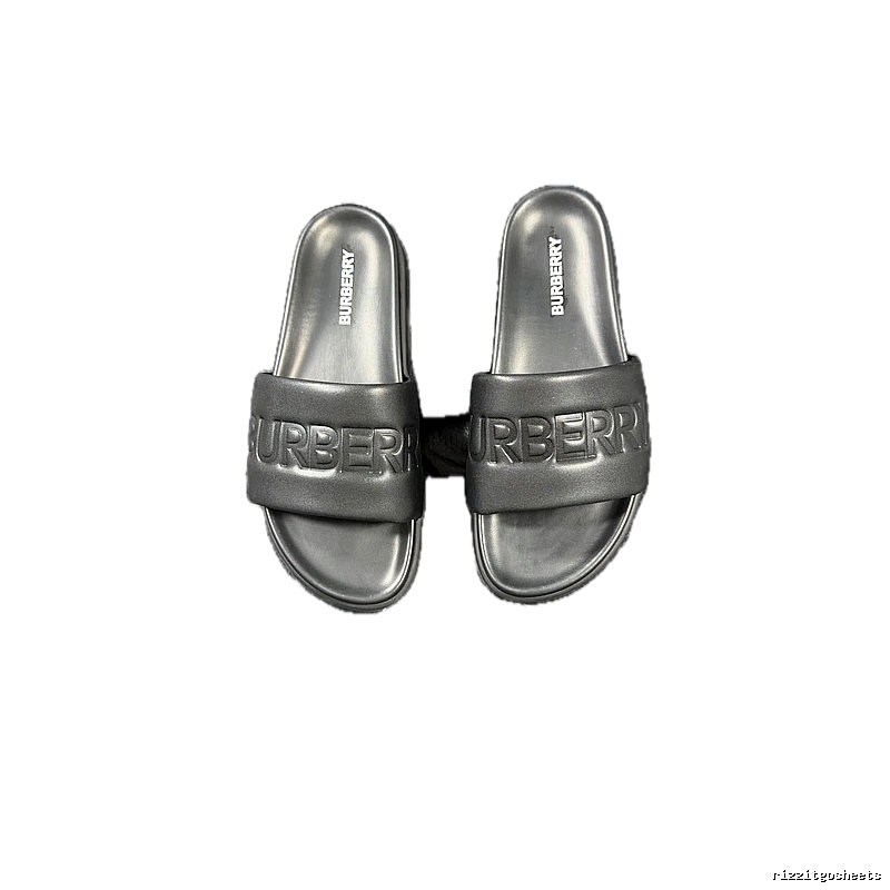 Burberry Embossed Minimalist Style Black Slide Sandals