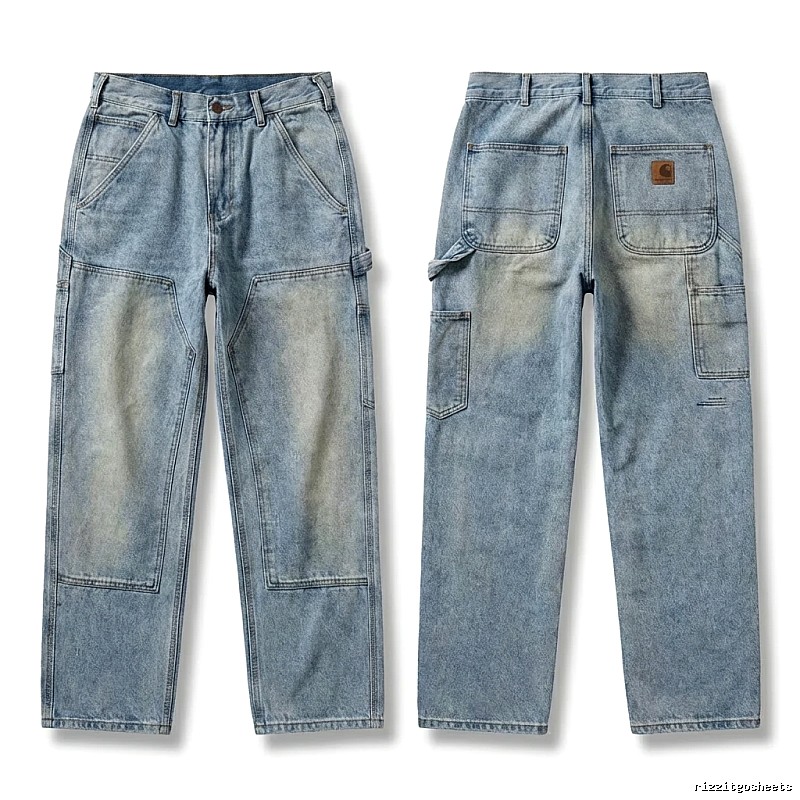 Carhartt workwear style light blue jeans