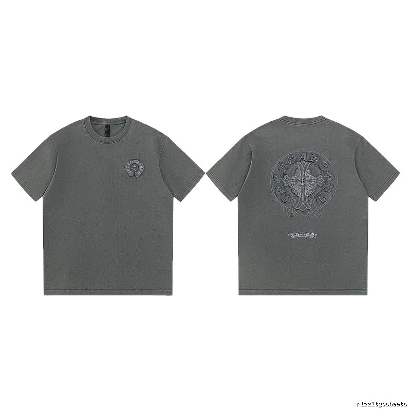 Chrome Hearts Cross Embroidered High Street Dark Grey Short-sleeve T-Shirt