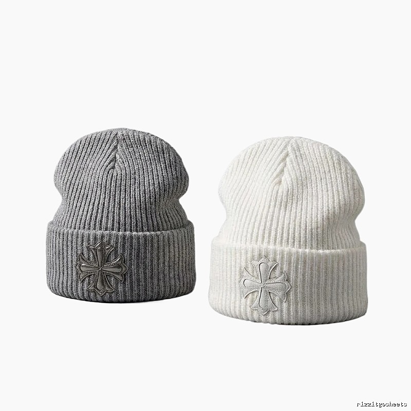 Chrome Hearts Cross Flower Minimalist Style Knitted Hat (White/Gray)