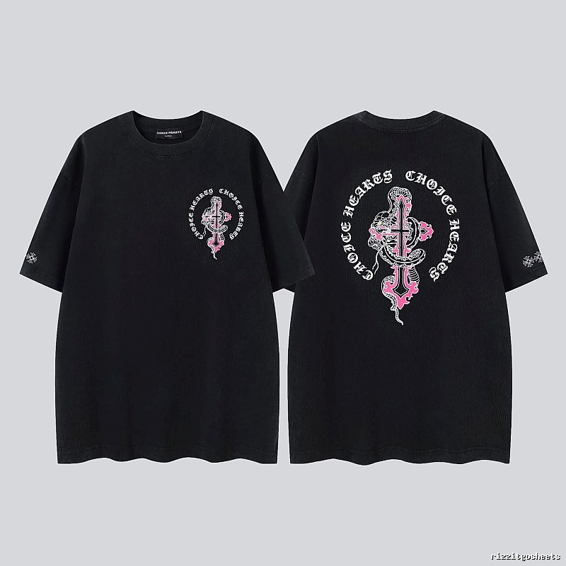 Chrome Hearts Gothic Style Snake & Cross Black Short-Sleeve T-Shirt