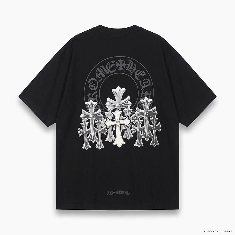 Chrome Hearts Silver Cross Black T - Shirt