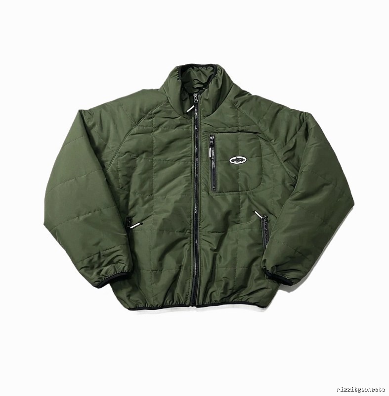 Corteiz Retro Style Olive Green Cotton-padded Coat