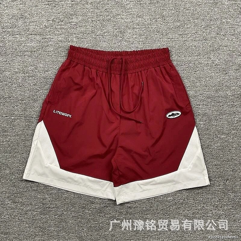 Corteiz Street Style Burgundy and White Colorblock Sports Shorts