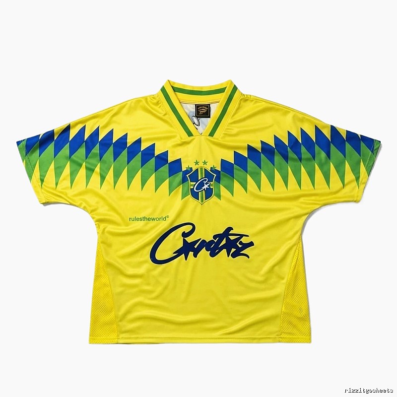 Corteiz yellow-green-blue color-blocked short-sleeve