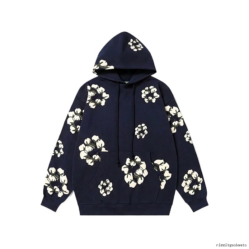 DENIM TEARS Floral Style Navy Blue Hoodie