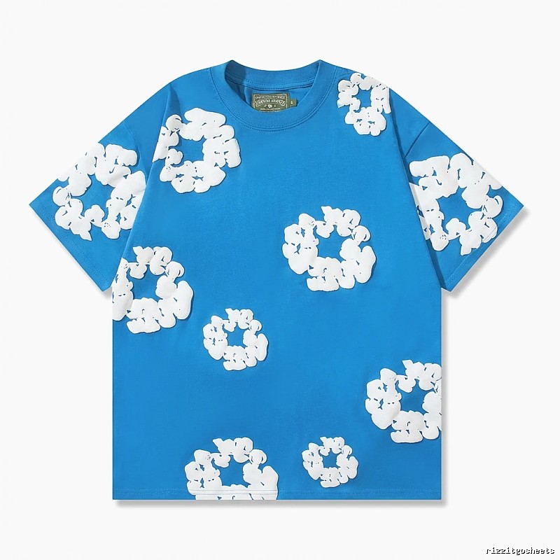 DENIM TEARS Three-dimensional Flower Blue Short-sleeve Shirt