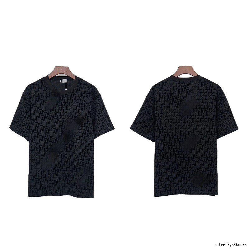 Dior All-over Monogram Print Light Luxury Style Black T-Shirt