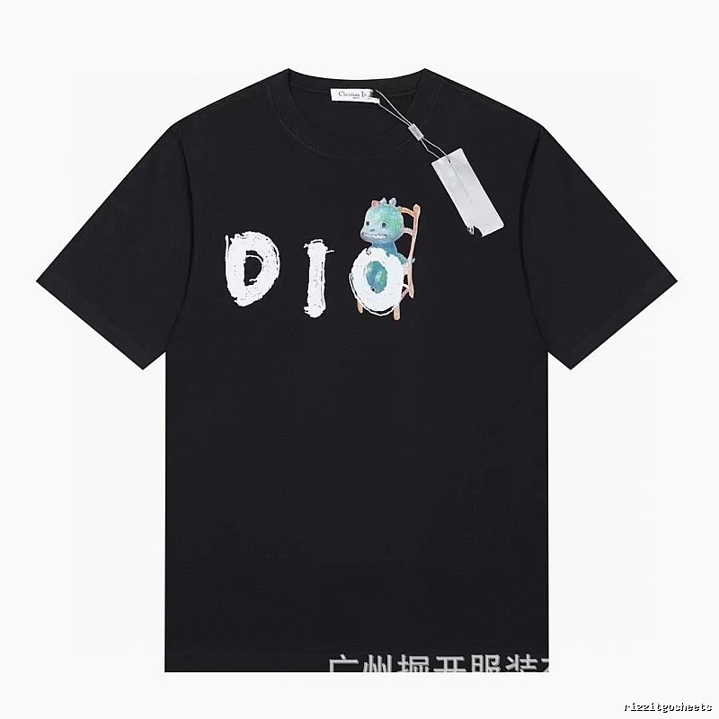 Dior Dinosaur Print Trendy Black Short-sleeve T-shirt