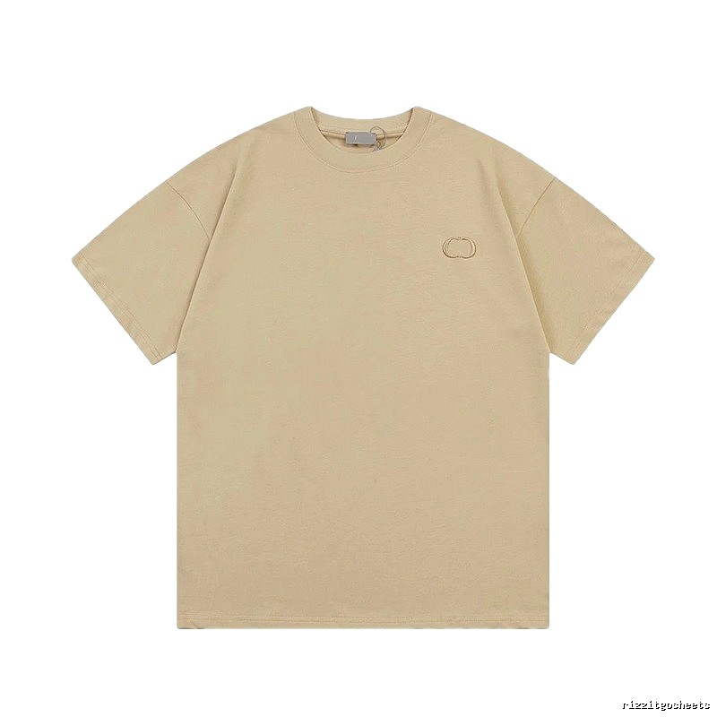 Dior Embroidered Minimalist Style Khaki Short-sleeve T-shirt