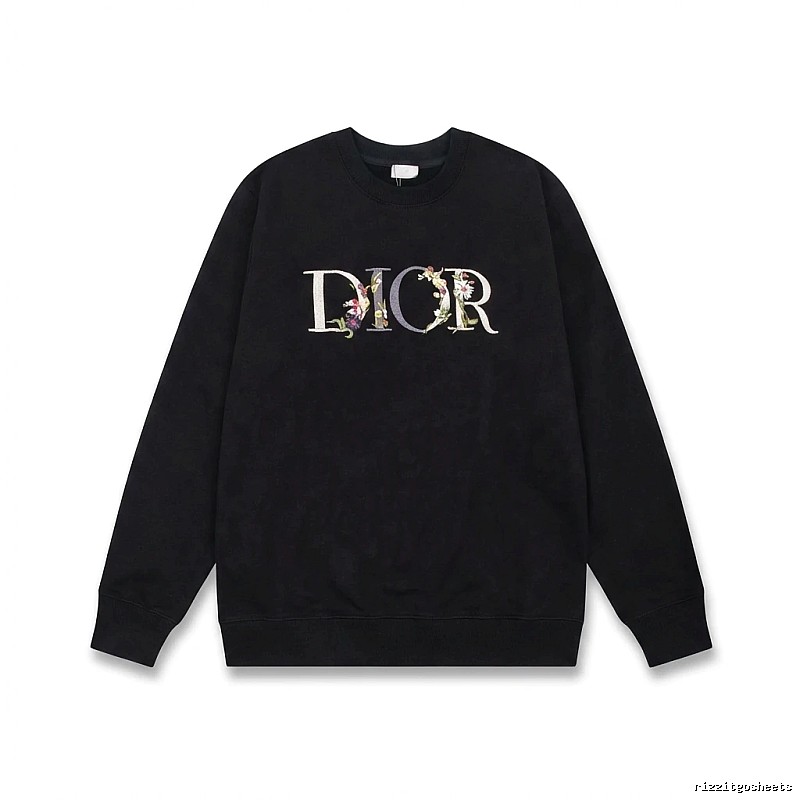 Dior Floral Alphabet Style Black Sweatshirt