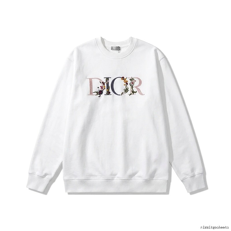 Dior floral embroidery style white sweatshirt
