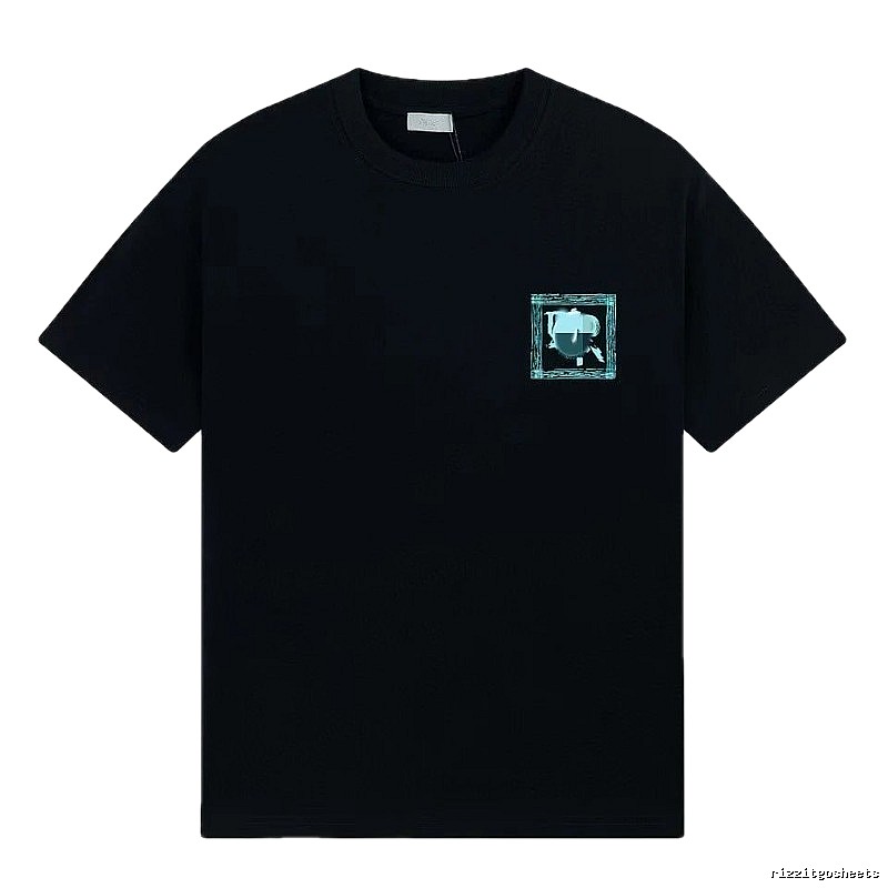 Dior Frame Print Trendy Style Black Short-sleeve T-shirt