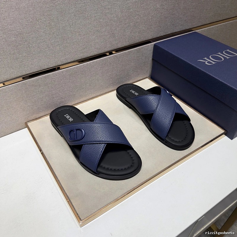Dior Light Luxury Style Dark Blue Men's Slides