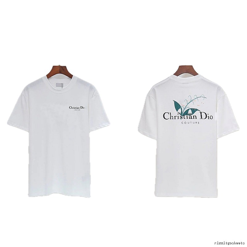 Dior Lily of the Valley Collection Casual Style White T-Shirt