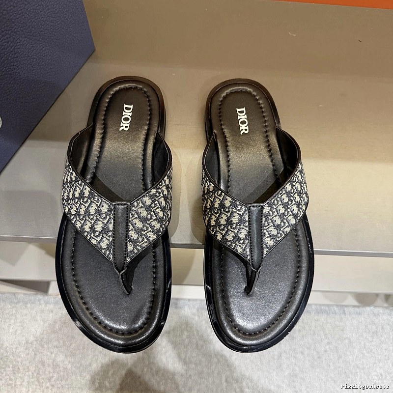 Dior Monogram Casual Style Black Patchwork Flip-Flops