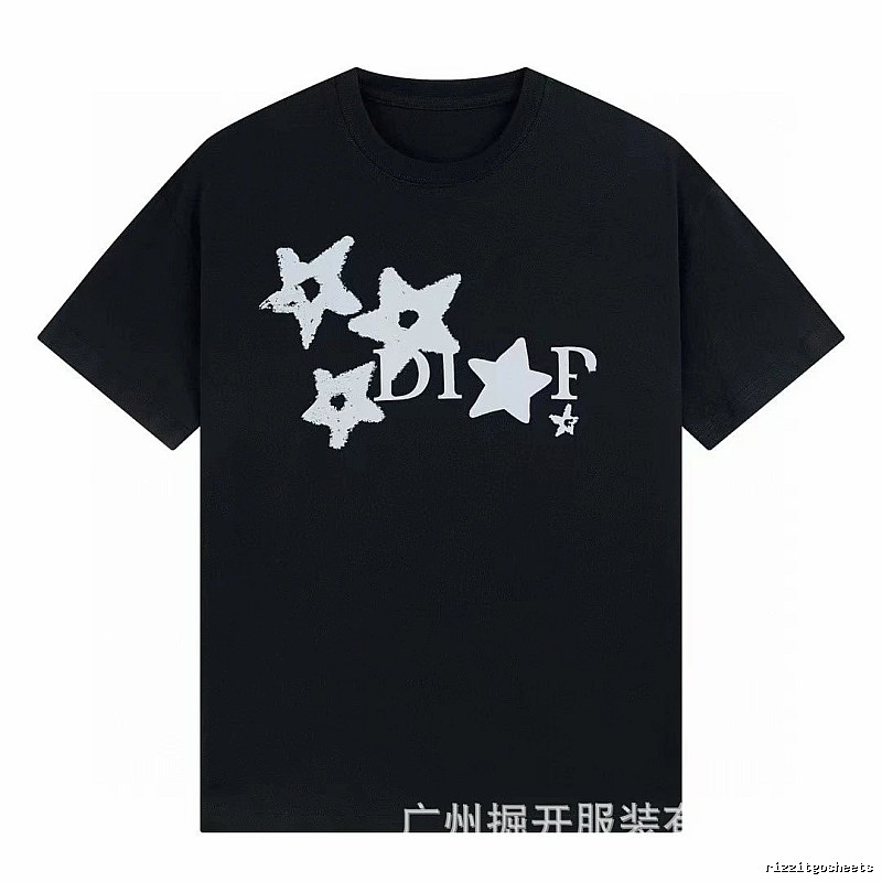 Dior Star Print Street Style Black T-Shirt