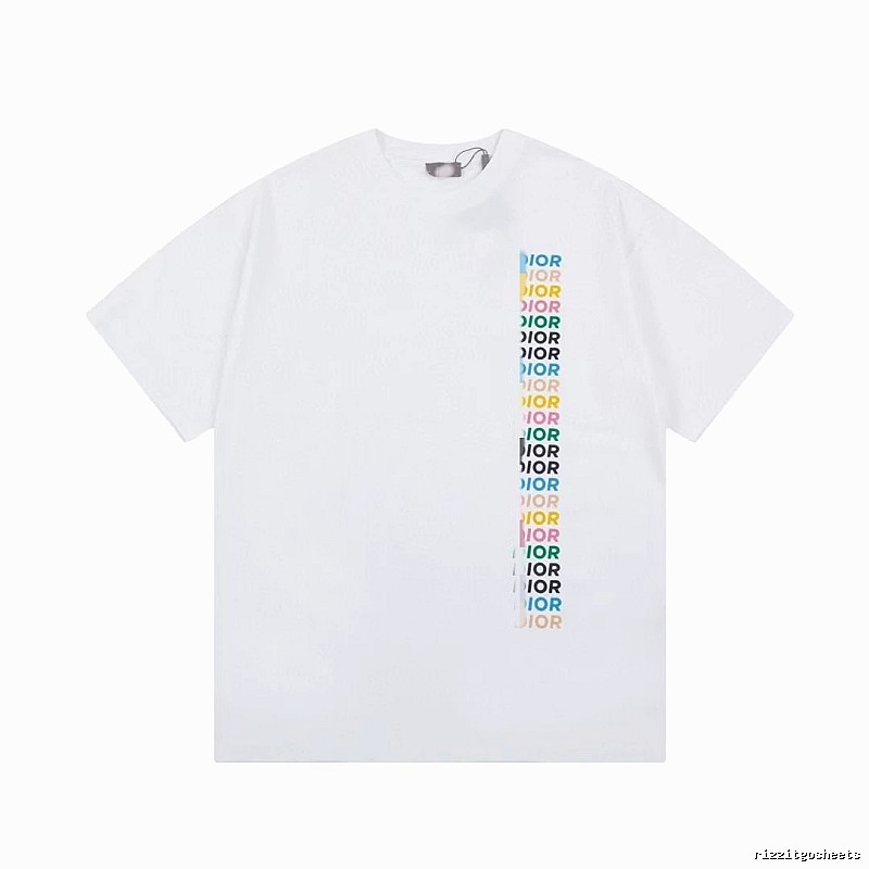 Dior Trendy Style Side-row Colored Print White T-Shirt