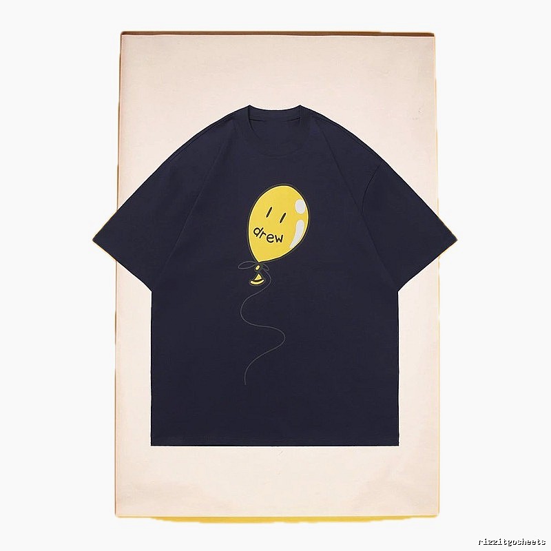 DREW Balloon Smiley Street Style Navy Blue Short Sleeve T-Shirt