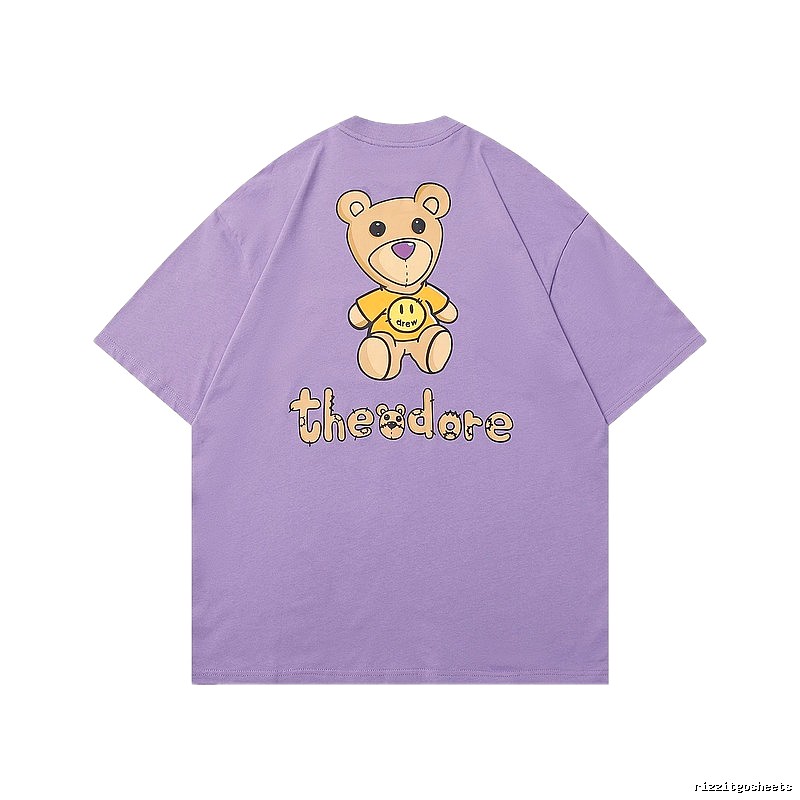 DREW Bear Print Street Style Purple T-shirt