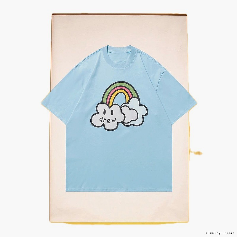 DREW Rainbow Cloud Casual Style Light Blue Short Sleeve T-Shirt