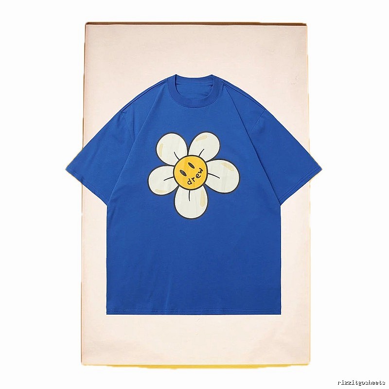 DREW Smiley Face Floral Street Style Blue T-shirt