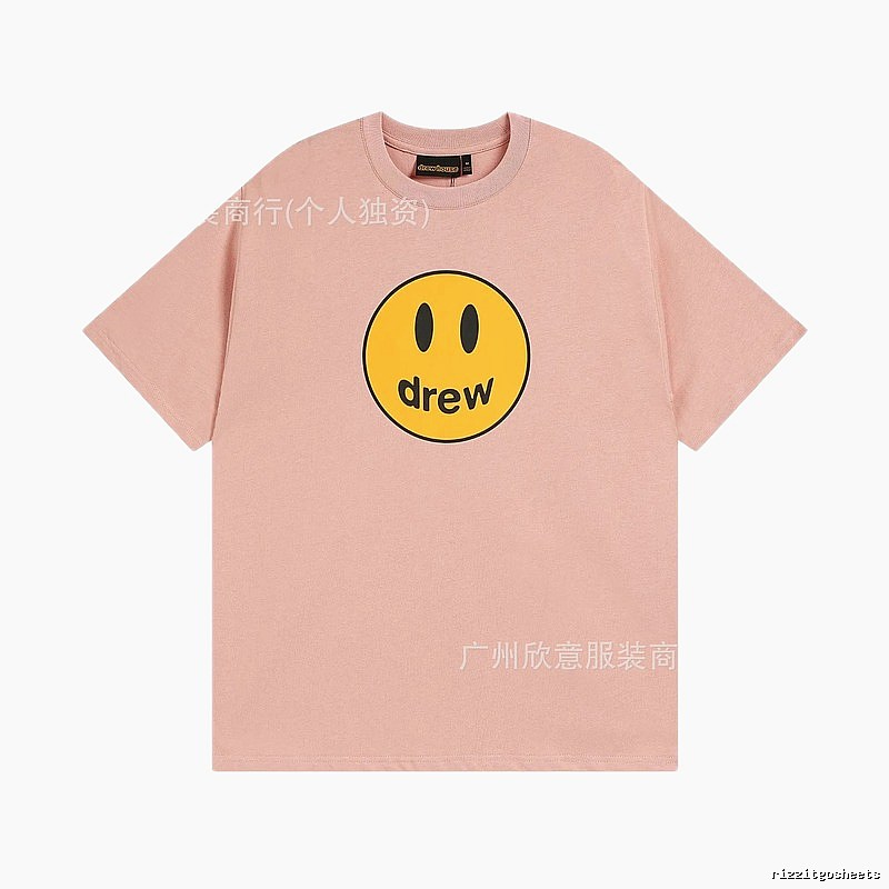Drew Smiley Print Street Style Pink T-Shirt