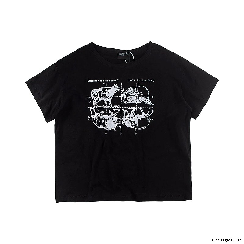 ERD Bull Print Street Style Black Short Sleeve T-shirt