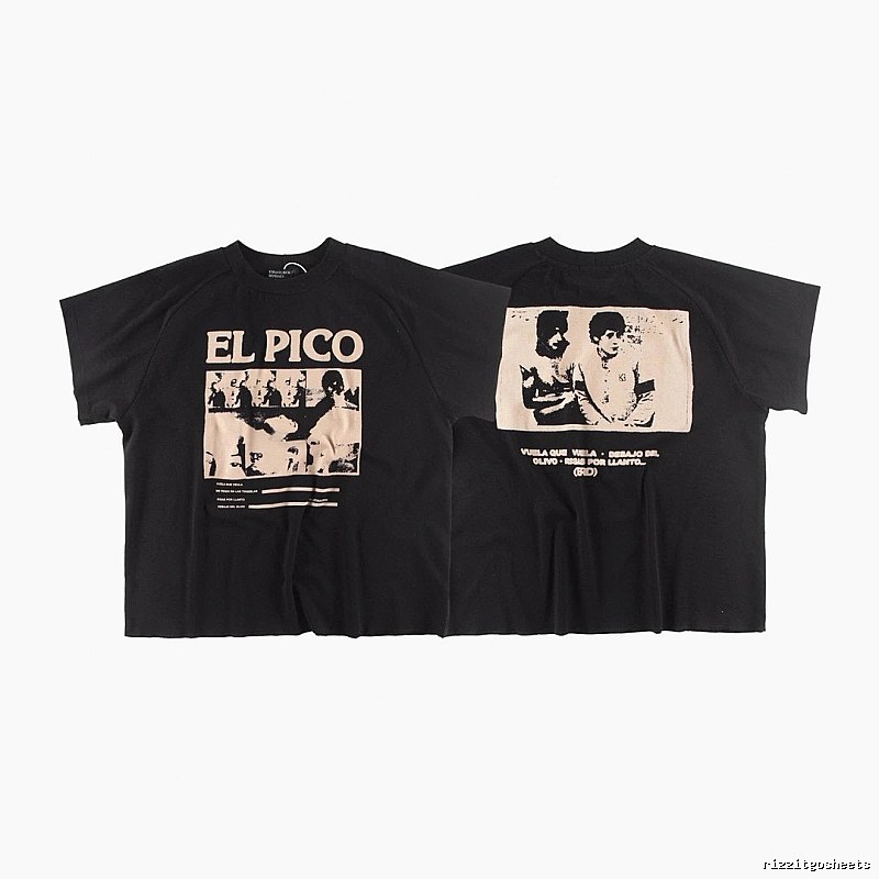 ERD GRJKD ELPICO Vintage Style Black Short Sleeve T-shirt